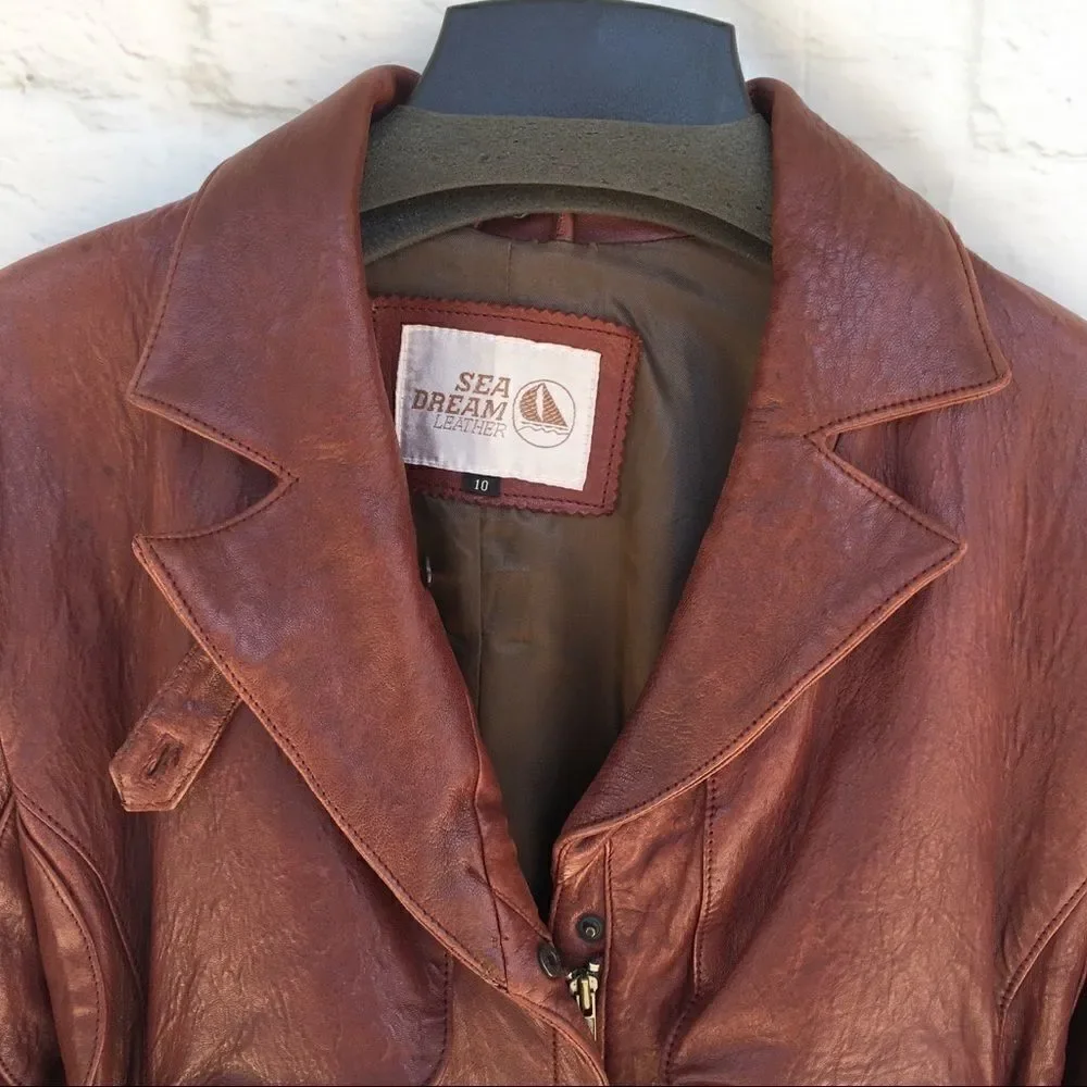 Sea Dream Womens Brown Zip Lined Leather Bomber Jacket 10